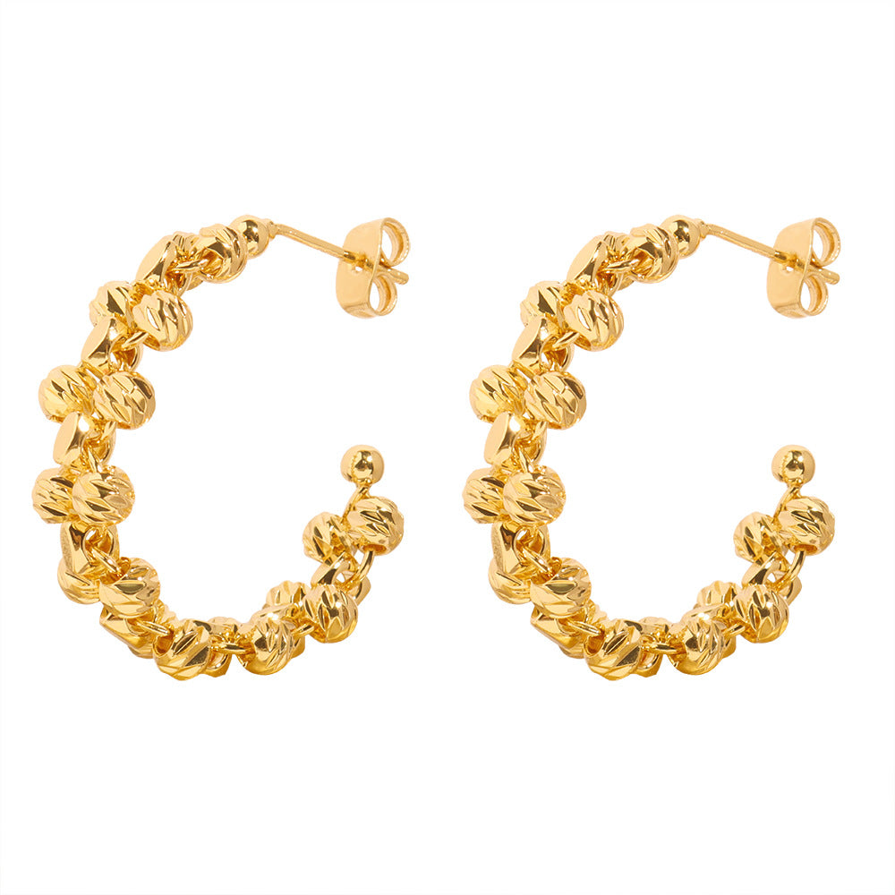 Wholesale niche new personalized jewelry round bead woven stitching design copper material C- type earrings